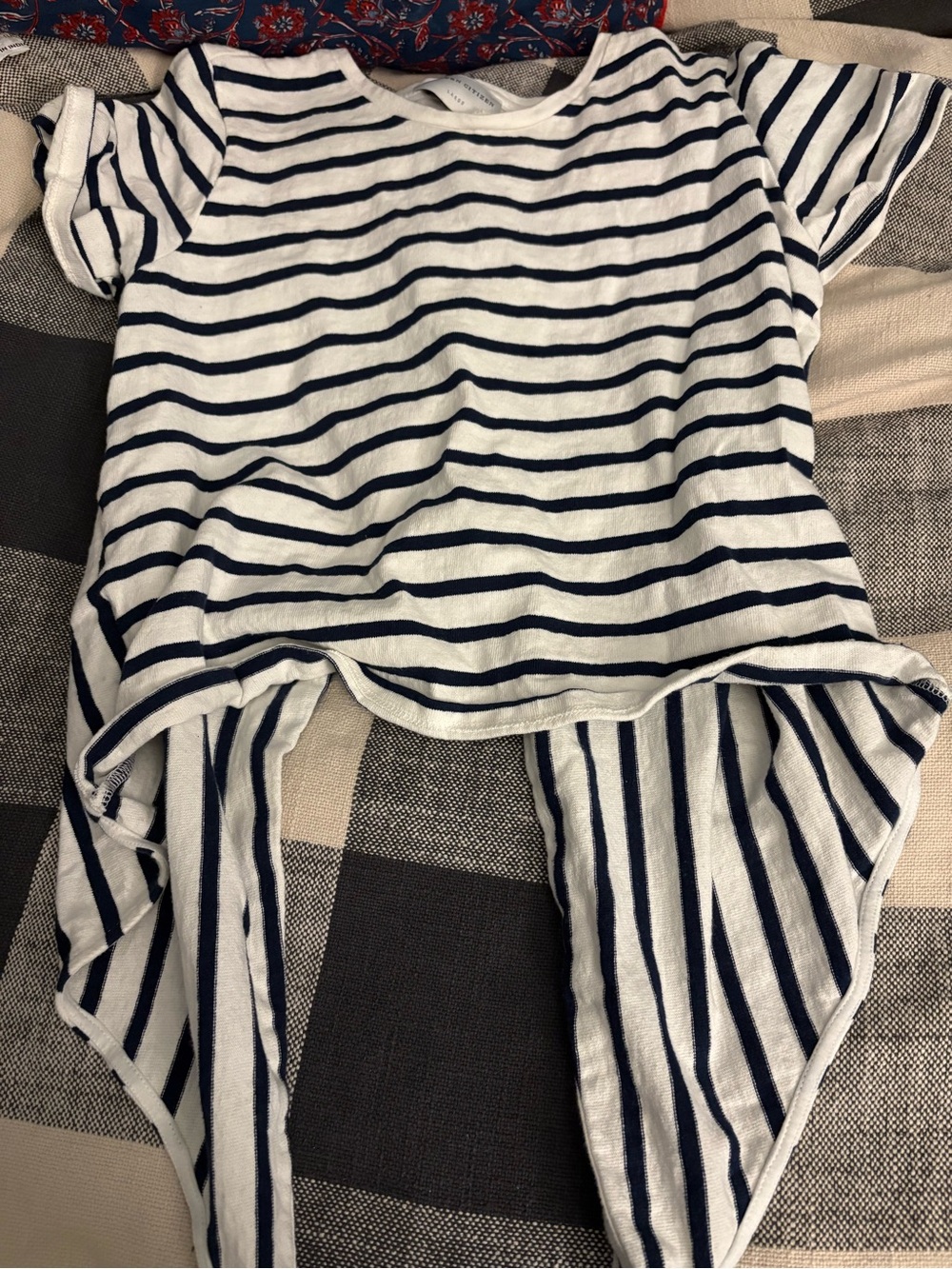 Modern Citizen Navy and White Striped Tie-Front Crop Top
